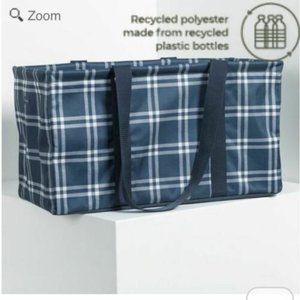 NEW Thirty One "Sweater Weather" Blue Plaid Large Utility Tote BEST TOTE EVER!